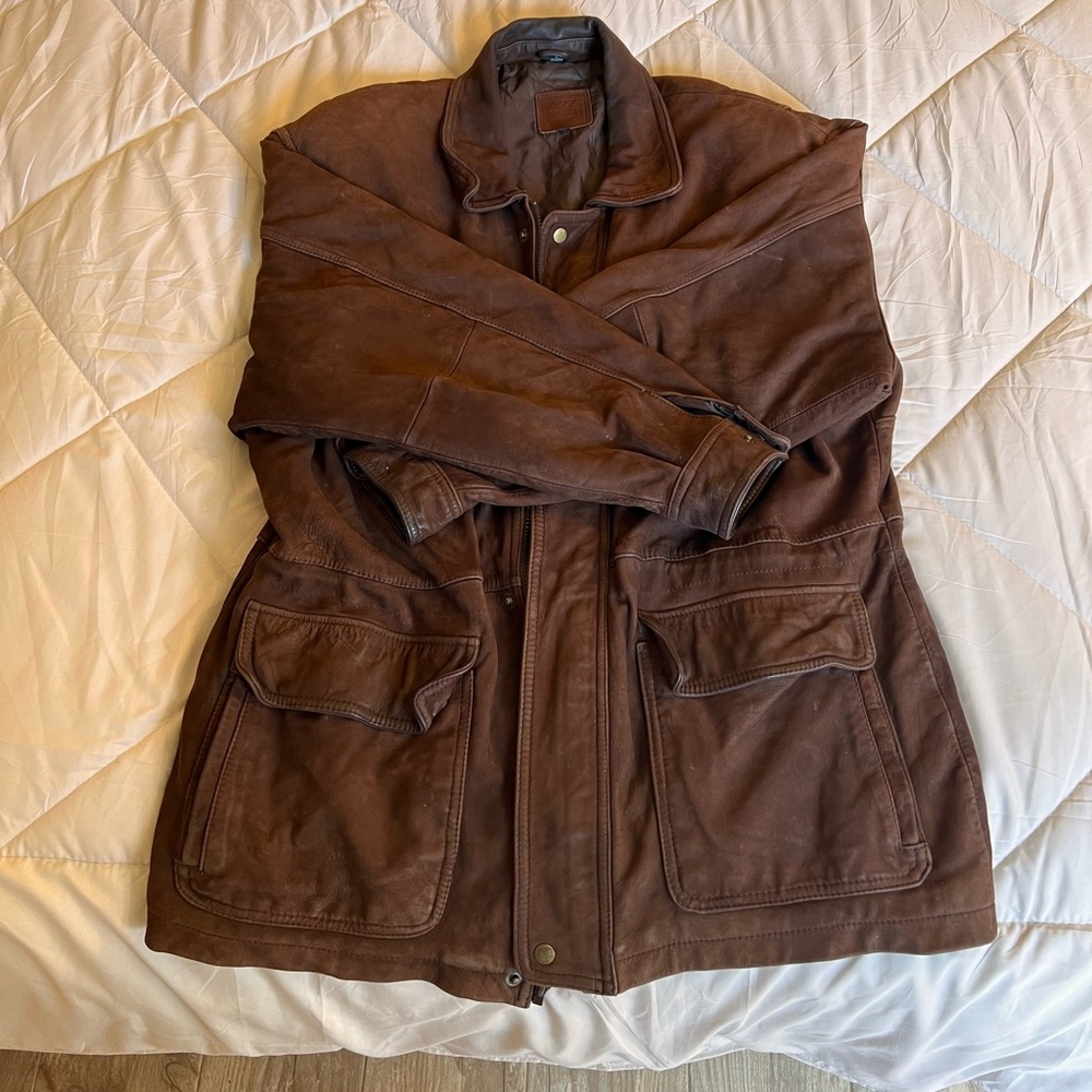 J Park Collection Mens Brown Leather Jacket 50’s L